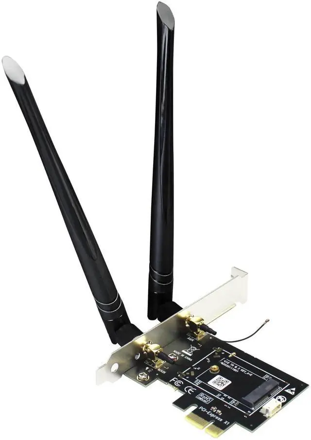 Main image of WA01 M.2 EKey to PCIe X1 WiFi Bluetooth Adapter, Compatible with M.2 WiFi 4/5/6/6E/7 & Coral TPU Module, Includes 6dBi SMA Antenna Kits