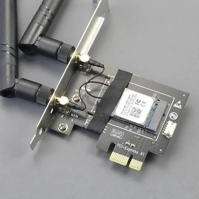 Alt view image 4 of 7 - WA01 M.2 EKey to PCIe X1 WiFi Bluetooth Adapter, Compatible with M.2 WiFi 4/5/6/6E/7 & Coral TPU Module, Includes 6dBi SMA Antenna Kits