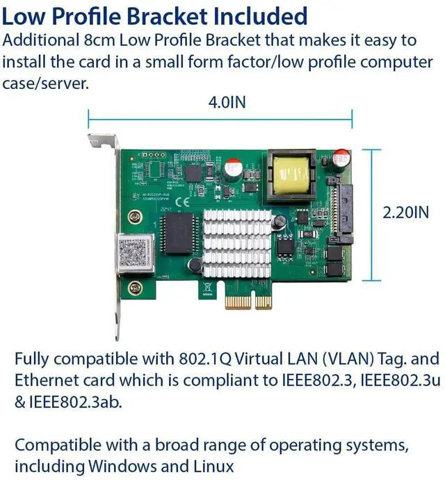 Alt view image 4 of 4 - 2.5 Gigabit POE+ PCIe x1 Ethernet Network Card, 2500Mbps POE Plus PoweroverEthernet LAN Adapter