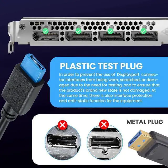 Alt view image 2 of 7 - 1ft Short DisplayPort 1.4 Cable, 8K@60Hz 32.4Gbps DP Male to Male Cord with AntiWear Connector for Monitor, Computer & Industrial Device Testing