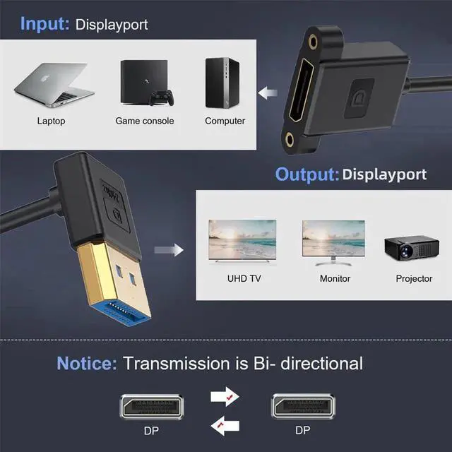 Alt view image 4 of 7 - 30cm UpAngled DisplayPort 1.4 Ultrafine Male to Female Extension Cable, 8K@60Hz & 4K@144Hz UHD DP Cord for Graphics Card, Desktop, Laptop & Monitor
