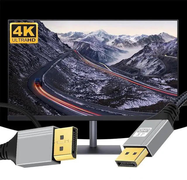 Alt view image 3 of 7 - 1m DisplayPort to DisplayPort Cable, 4K 60Hz UHD Silver Sleeve DP Cable for Desktop, Laptop, Monitor & Graphics Card