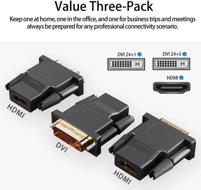 Alt view image 3 of 7 - 3Pack BiDirectional DVI (24+1) Male to HDMI Female Adapter, GoldPlated Connector, Supports 1080P for Computer, Monitor, Projector, TV, PS3/4/5, Nintendo Switch