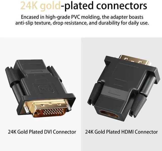 Alt view image 2 of 7 - 3Pack BiDirectional DVI (24+1) Male to HDMI Female Adapter, GoldPlated Connector, Supports 1080P for Computer, Monitor, Projector, TV, PS3/4/5, Nintendo Switch