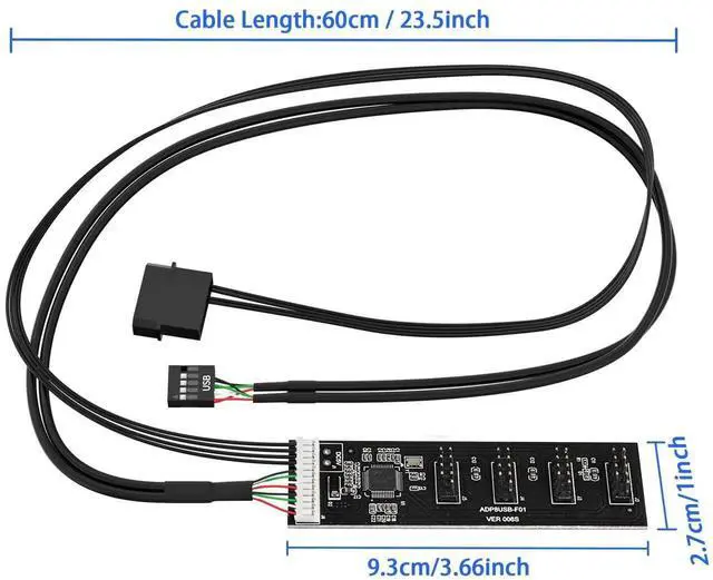 Alt view image 2 of 6 - 9Pin USB 2.0 to 4×9Pin Extension Splitter, Internal USB 2.0 Header Splitter, Motherboard Internal USB Hub