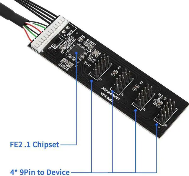Alt view image 6 of 6 - 9Pin USB 2.0 to 4×9Pin Extension Splitter, Internal USB 2.0 Header Splitter, Motherboard Internal USB Hub