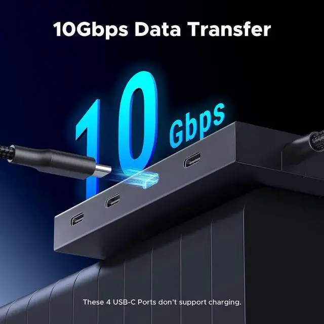 Alt view image 6 of 7 - UGREEN Powered 100W 10Gbps USBC Hub, 5in1 Adapter with 4 USBC & 100W PD Ports for MacBook Air/Pro, iPad Pro, iPhone, Surface, Laptops & More