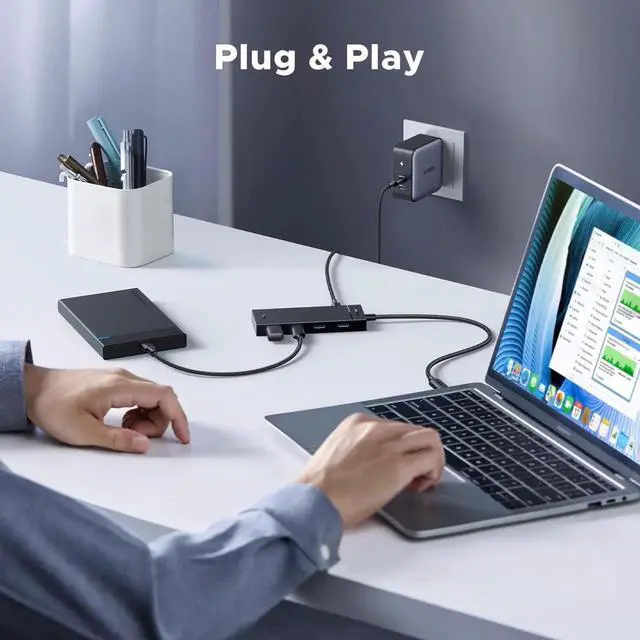 Alt view image 4 of 7 - UGREEN Powered 100W 10Gbps USBC Hub, 5in1 Adapter with 4 USBC & 100W PD Ports for MacBook Air/Pro, iPad Pro, iPhone, Surface, Laptops & More