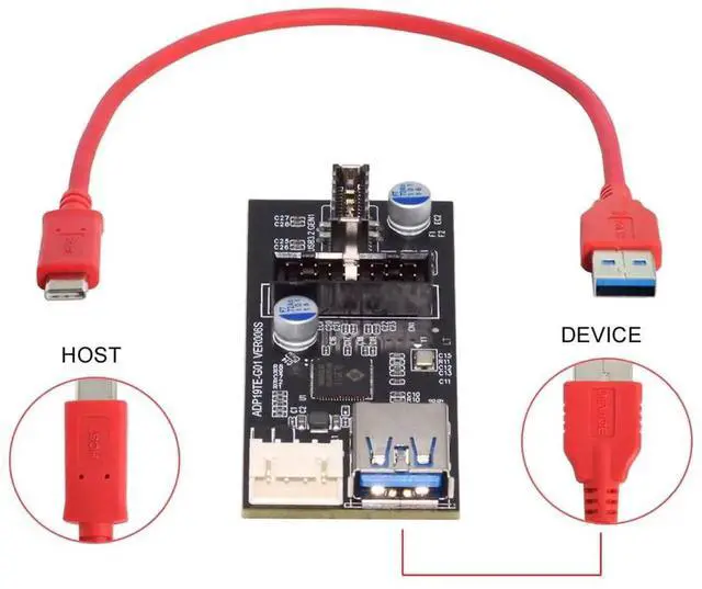Alt view image 7 of 7 - TypeC USBC & 19/20Pin Header Splitter to USB 3.0 20Pin & TypeE DualPort Female PCBA Adapter Hub, 5Gbps HighSpeed Internal PC Connector