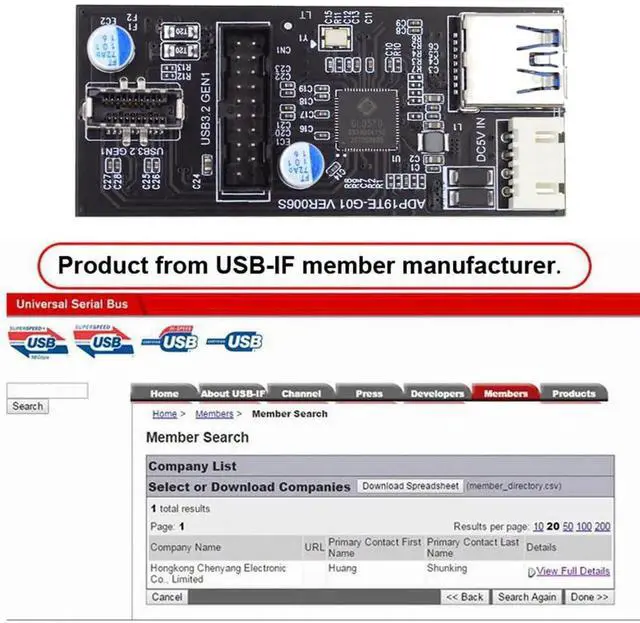 Alt view image 5 of 7 - TypeC USBC & 19/20Pin Header Splitter to USB 3.0 20Pin & TypeE DualPort Female PCBA Adapter Hub, 5Gbps HighSpeed Internal PC Connector