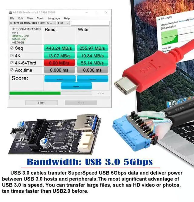 Alt view image 2 of 7 - TypeC USBC & 19/20Pin Header Splitter to USB 3.0 20Pin & TypeE DualPort Female PCBA Adapter Hub, 5Gbps HighSpeed Internal PC Connector