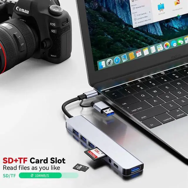 Alt view image 3 of 7 - 8in1 USBC Hub Splitter, 1to8 USB Extender with 4 USBA Ports, 1 USBC Jack, TF/SD Card Reader & 3.5mm Audio Port for MacBook Pro, iPad Pro, iPhone 15, Laptops, Galaxy Phones & More