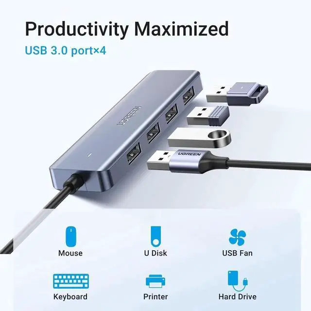 Alt view image 7 of 7 - UGREEN USBC to USBA Hub with 4 USB 3.0 Ports, 0.5FT Short Cable for Laptop, MacBook Pro/Air, Mac mini M4, iMac, iPad Pro, Chromebook, Dell XPS, Galaxy S23 & More