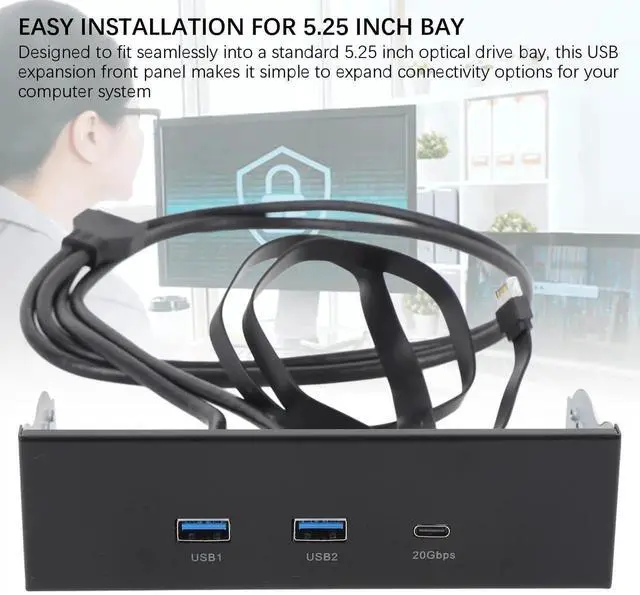 Alt view image 3 of 7 - 5.25 Inch Front Panel USB Hub, 3Port USB Floppy Bay Expansion, 19Pin USB3.2 Gen2 Internal Hub with 2 USBA & 20Gbps USBC Port for PC Case