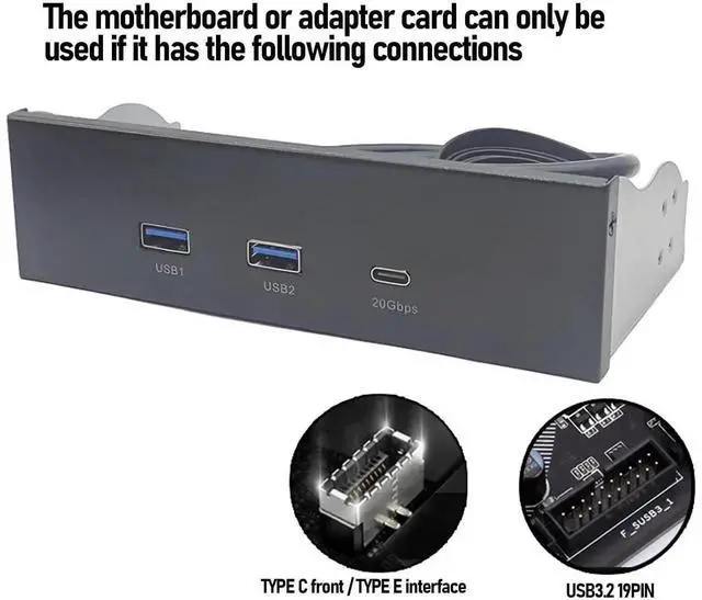 Alt view image 2 of 7 - 5.25 Inch Front Panel USB Hub, 3Port USB Floppy Bay Expansion, 19Pin USB3.2 Gen2 Internal Hub with 2 USBA & 20Gbps USBC Port for PC Case