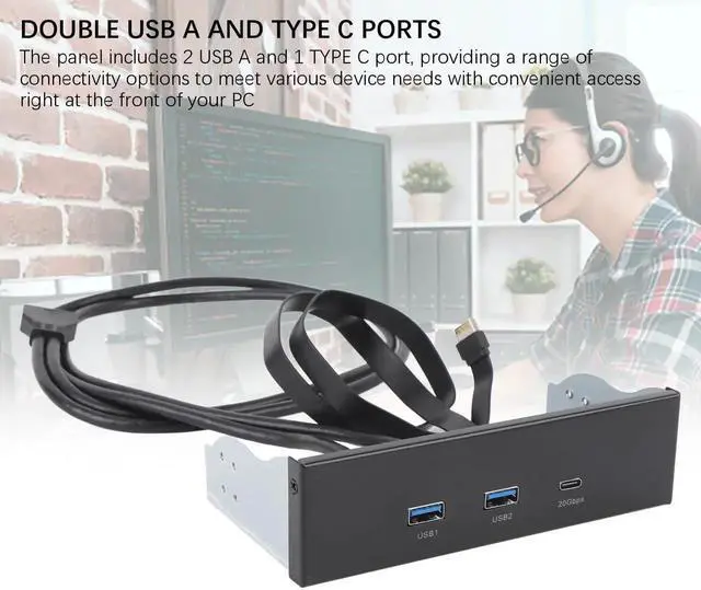 Alt view image 6 of 7 - 5.25 Inch Front Panel USB Hub, 3Port USB Floppy Bay Expansion, 19Pin USB3.2 Gen2 Internal Hub with 2 USBA & 20Gbps USBC Port for PC Case