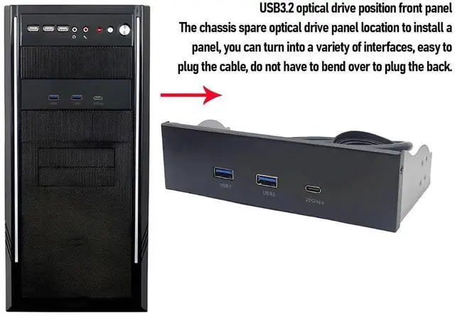 Alt view image 4 of 7 - 5.25 Inch Front Panel USB Hub, 3Port USB Floppy Bay Expansion, 19Pin USB3.2 Gen2 Internal Hub with 2 USBA & 20Gbps USBC Port for PC Case