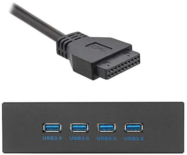 Alt view image 2 of 7 - 4Port USB 3.0 Front Panel Hub, 20Pin / 19Pin Motherboard Header Connector Cable, Compatible with 5.25" CDROM Drive Bay