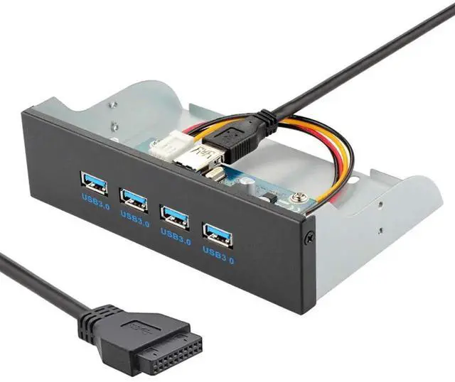 Alt view image 7 of 7 - 4Port USB 3.0 Front Panel Hub, 20Pin / 19Pin Motherboard Header Connector Cable, Compatible with 5.25" CDROM Drive Bay