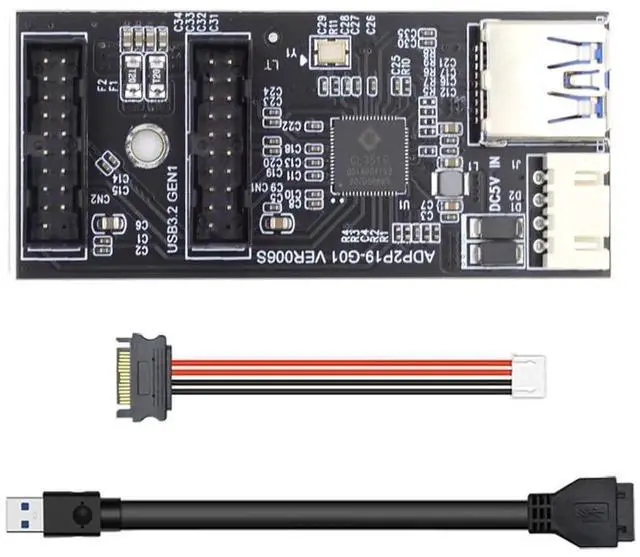 Main image of DualPort USB 3.0 19/20Pin Female Header Splitter, Single 19/20Pin Motherboard Connector PCBA Adapter Hub, 5Gbps Internal PC Expansion