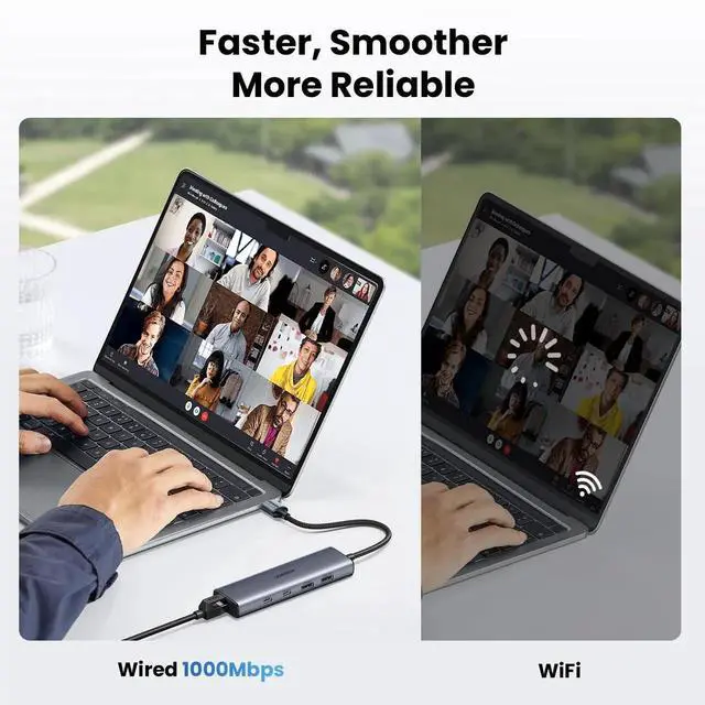 Alt view image 4 of 7 - UGREEN USB to Ethernet Adapter, 5in1 USB Hub with Gigabit Ethernet, 2×USBC 3.2 (10Gbps) + 1×USBA 3.2 + 1×USBA 2.0 + Gigabit RJ45 Network Dongle for Laptop, MacBook Pro/Air, Dell XPS & More