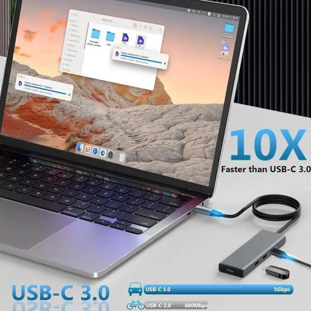 Alt view image 2 of 6 - USBC 3.0 Hub, 4Port All5Gbps USBC to USBC Multiport Adapter, Portable TypeC Splitter Extender for MacBook Pro/Air, iPhone 15 Pro Max/16, Dell XPS, Google Chromebook, Laptops & More