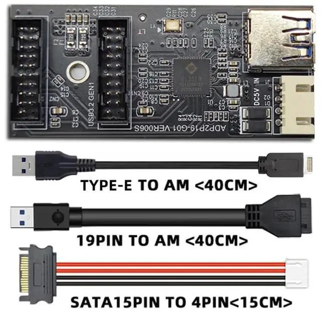 Alt view image 5 of 7 - DualPort USB 3.0 19/20Pin Female Header Splitter to TypeE or 19/20Pin, PCBA Adapter Splitter Hub, 5Gbps Internal PC Connector