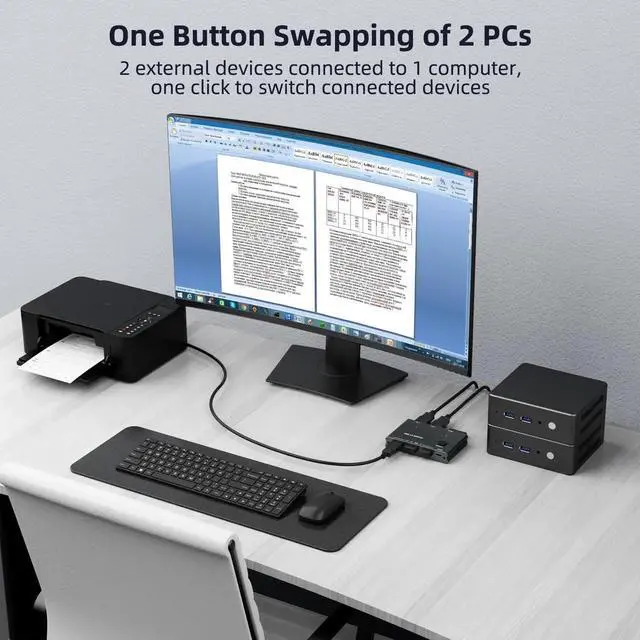 Alt view image 5 of 7 - USB 3.0 Switch for 2 Computers, Share 3 USB 3.0 Devices with TF Card Reader Function, USB Selector Switcher for PC Laptop Keyboard Mouse Webcam USBMicrophone, Includes 2 USB AtoA Cables