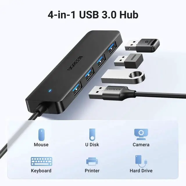 Alt view image 6 of 7 - UGREEN USB 3.0 Hub, 4Port USBA Splitter, UltraSlim USB Expander for Mouse, Keyboard, Flash Drive, U Disk, Printer, Compatible with Laptop, Desktop PC, Xbox, PS5 & More, 3.3ft Long Cable