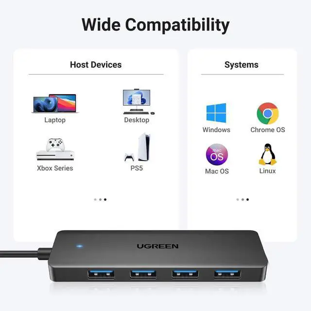 Alt view image 7 of 7 - UGREEN USB 3.0 Hub, 4Port USBA Splitter, UltraSlim USB Expander for Mouse, Keyboard, Flash Drive, U Disk, Printer, Compatible with Laptop, Desktop PC, Xbox, PS5 & More, 3.3ft Long Cable