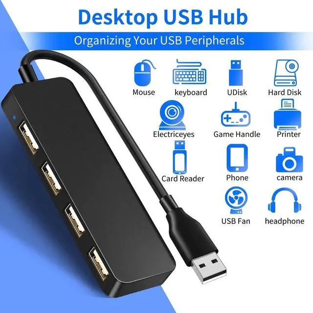 Alt view image 2 of 7 - 4Port USB 2.0 Splitter Hub, 1to4 USB Expander Extender for Laptop, Desktop, Flash Drive, Game Console, Printer, Camera, Keyboard, Mouse, Supports Charging & Data Sync