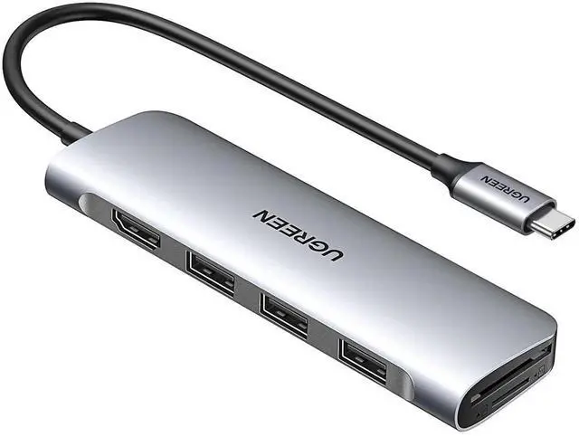 Main image of UGREEN Revodok 6in1 USBC Hub, USBC Dongle with 4K HDMI, 3 USB 3.0 Ports, SD/TF Card Reader, Silver, Compatible with MacBook Pro/Air, iPad, iPhone 16/15 Pro/Pro Max