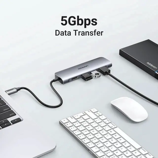 Alt view image 4 of 7 - UGREEN Revodok 6in1 USBC Hub, USBC Dongle with 4K HDMI, 3 USB 3.0 Ports, SD/TF Card Reader, Silver, Compatible with MacBook Pro/Air, iPad, iPhone 16/15 Pro/Pro Max