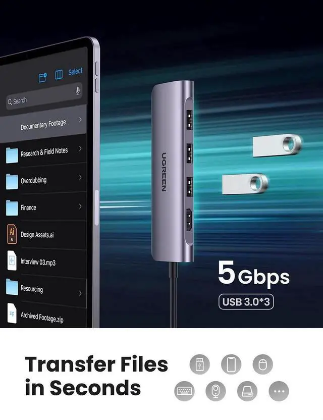 Alt view image 4 of 6 - UGREEN Revodok 6in1 USBC Hub, USBC Dongle with 4K HDMI, 3 USB 3.0 Ports, SD/TF Card Reader, Space Grey, Compatible with MacBook Pro/Air, iPad, iPhone 16/15 Pro/Pro Max