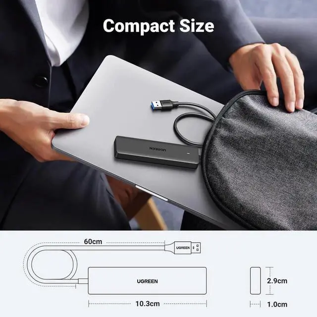 Alt view image 2 of 7 - UGREEN USB 3.0 Hub, 4Port USBA Splitter, UltraSlim USB Expander for Mouse, Keyboard, Flash Drive, U Disk, Printer, Compatible with Laptop, Desktop PC, Xbox, PS5 & More, 2ft Short Cable