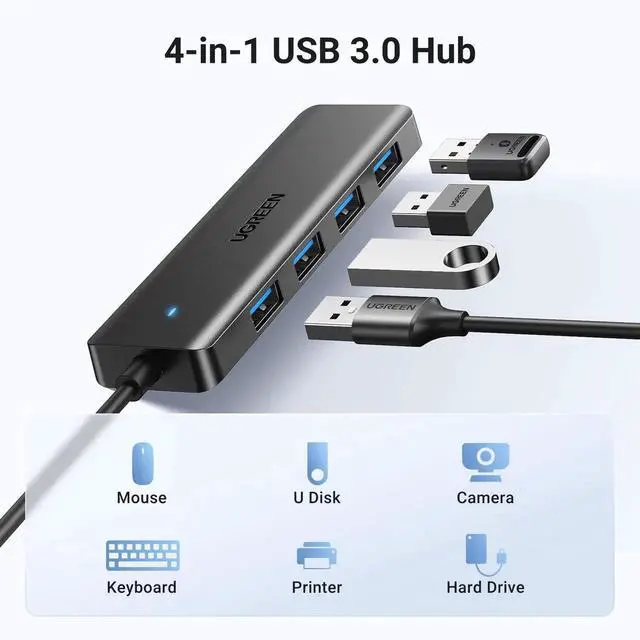 Alt view image 4 of 7 - UGREEN USB 3.0 Hub, 4Port USBA Splitter, UltraSlim USB Expander for Mouse, Keyboard, Flash Drive, U Disk, Printer, Compatible with Laptop, Desktop PC, Xbox, PS5 & More