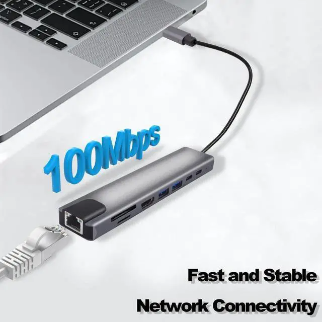 Alt view image 6 of 7 - 8in1 USBC Docking Station Multiport Adapter, TypeC to RJ45 Gigabit Ethernet, 87W PD Charging, USB3.0, USB2.0, HDMI, SD/TF Card Reader, TypeC Data Port for Laptops