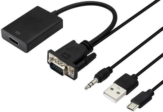 Main image of VGA to HDMI Converter Adapter, 1080P Output VGA Male to HDMI Female AudioVideo Converter with Audio Cable & USB Power Cable for Computer, Laptop, Projector, HDTV, Black