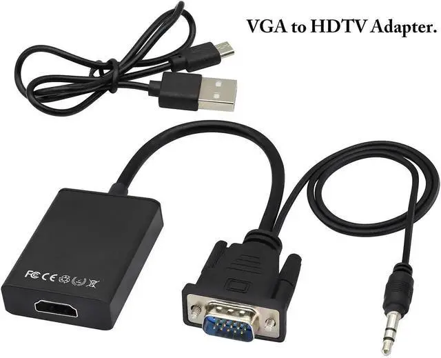 Alt view image 2 of 7 - VGA to HDMI Converter Adapter, 1080P Output VGA Male to HDMI Female AudioVideo Converter with Audio Cable & USB Power Cable for Computer, Laptop, Projector, HDTV, Black