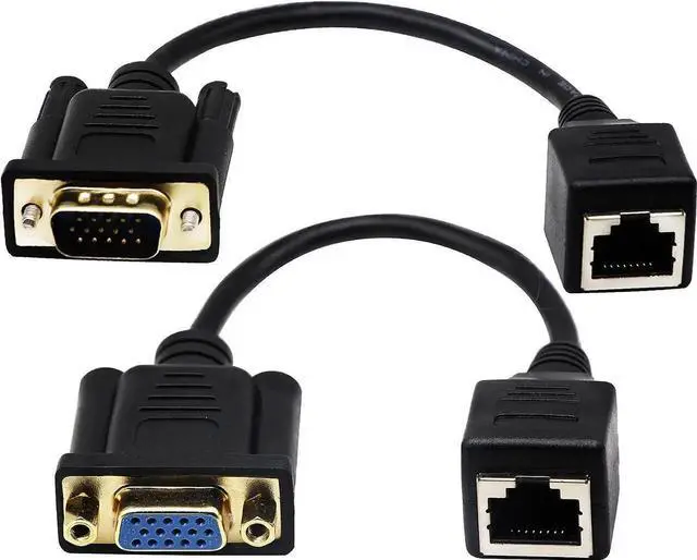 Main image of 2Pack 6Inch (15CM) RJ45 to VGA Cable, 15Pin VGA Male & Female to RJ45 Female Cat5/6 Ethernet LAN Console Cable for Multimedia Video Transmission