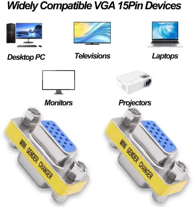 Alt view image 2 of 7 - 4Pcs DB15 VGA Solderless Gender Changer, HD15 DSUB FemaletoFemale Coupler Adapter for PC Monitors & Projectors