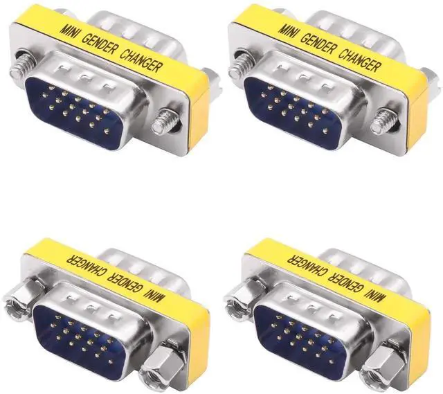 Main image of 4Pcs DB15 VGA Solderless Gender Changer, HD15 DSUB MaletoMale Coupler Adapter for PC Monitors & Projectors