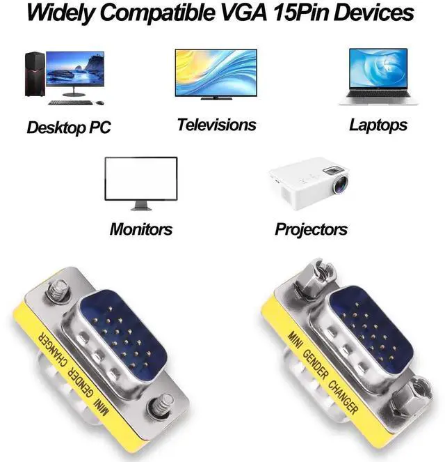 Alt view image 5 of 7 - 4Pcs DB15 VGA Solderless Gender Changer, HD15 DSUB MaletoMale Coupler Adapter for PC Monitors & Projectors