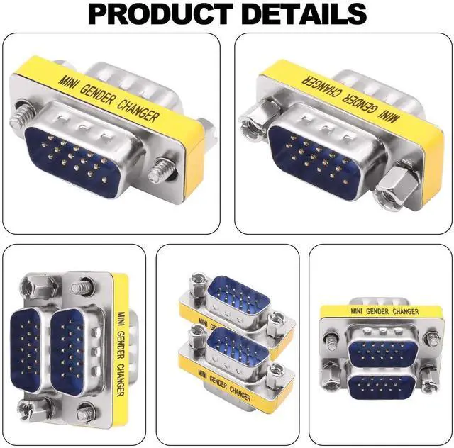 Alt view image 4 of 7 - 4Pcs DB15 VGA Solderless Gender Changer, HD15 DSUB MaletoMale Coupler Adapter for PC Monitors & Projectors