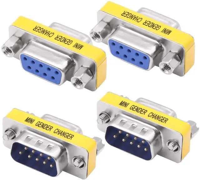 Main image of 4Pcs DB9 Solderless Gender Changer, MaletoFemale Mini RS232 DSUB 9Pin Serial Cable Coupler Adapter