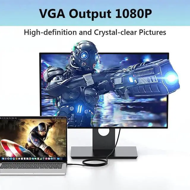 Alt view image 3 of 6 - 6 Feet USBC to VGA Cable, Thunderbolt 3/4 Compatible TypeC to VGA Adapter for MacBook Pro, iPhone 16 Pro Max, iPad Pro, Samsung Galaxy S24/S23 & More