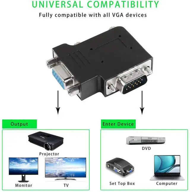 Alt view image 2 of 7 - 90 Degree Left Bend LShaped VGA Male to Female Adapter, DB15 Right Angle VGA Extender Connector for TV, Computer Monitor & Projector