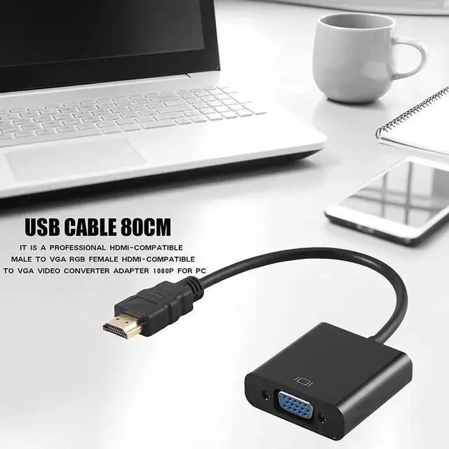 Alt view image 7 of 7 - GoldPlated HDMI to VGA Adapter, Full HD 1080P External Video Card MultiMonitor Converter for Desktop, Laptop, HDTV, Monitor & Projector Black