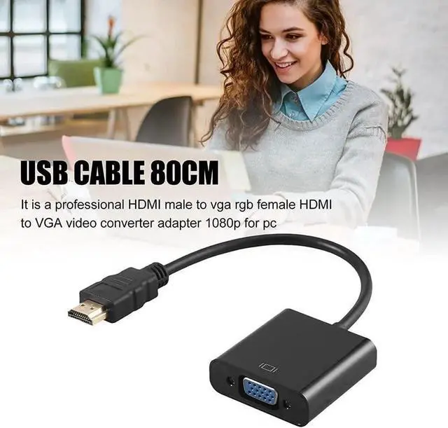 Alt view image 4 of 7 - GoldPlated HDMI to VGA Adapter, Full HD 1080P External Video Card MultiMonitor Converter for Desktop, Laptop, HDTV, Monitor & Projector Black