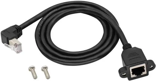 Main image of 90 Degree Up Angled Cat6 Ethernet Cable, Right Angle RJ45 Male to Female Screw Panel Mount UTP LAN Cable for Router, Modem, PC & Computer (UpAngled, 1M)